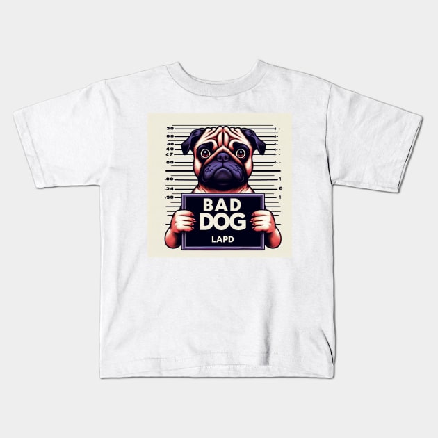 LAPD Pug Mugshot Kids T-Shirt by Shawn's Domain